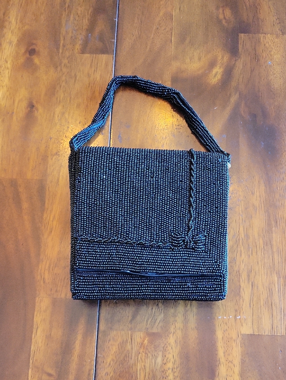 Black Beaded Mini Shoulder Bag - Elegant Evening Accessory